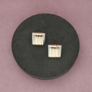sterling silver & 14k gold vintage striped square post earrings